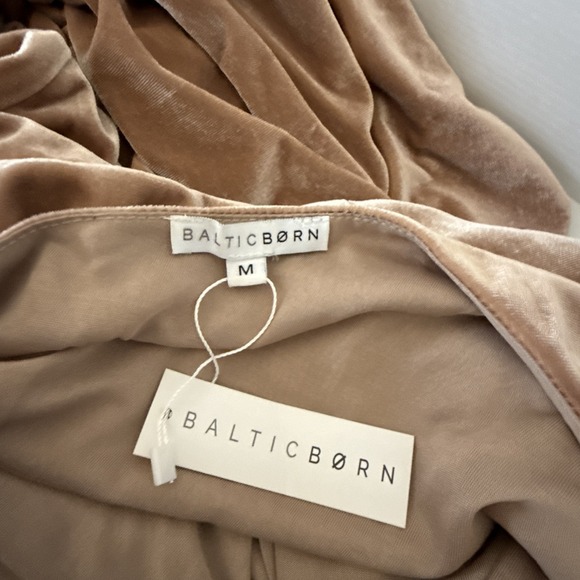 Baltic Born Tatiana Velvet One Shoulder Maxi Dress Champagne Beige Size M Slit - Picture 11 of 15